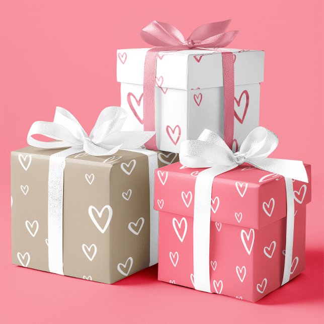 Romantic Heart Pattern in Blush, Coffee, and White Wrapping Paper Sheet (Romantic Heart Pattern in Blush, Coffee, and White Wrapping Paper Sheets)