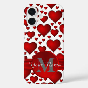 Romantic heart pattern monogrammed iPhone 16 case