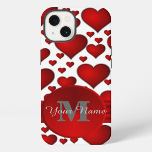 Romantic heart pattern monogrammed iPhone 13 case