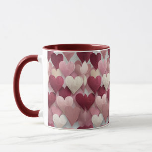 Romantic Heart Pattern Mug Pink & Red Love Coffee