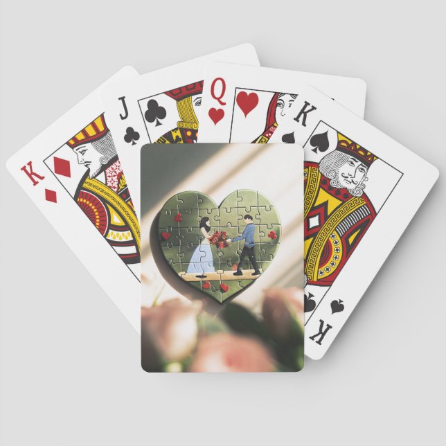 Romantic Heart Puzzle Playing Cards (Back)