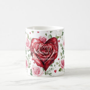 Romantic Heart Red Rose Floral Valentine's Day Coffee Mug