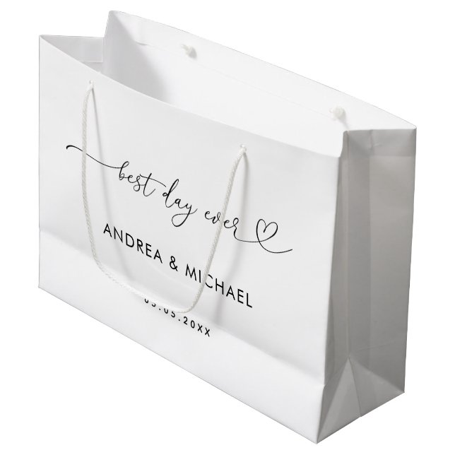 Romantic Heart Script Best Day Ever Wedding Party Large Gift Bag (Front Angled)