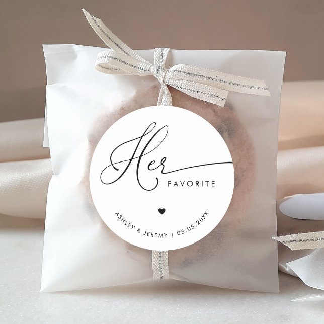 Romantic Heart Script Her Favourite Wedding Favour Classic Round Sticker (Creator Uploaded)