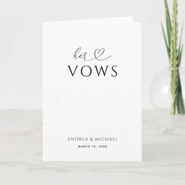 Romantic Heart Script Modern Her Wedding Vows Card (Front)