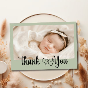 Romantic Heart Script Photo Baby Shower Thank You Card