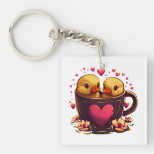 Romantic Heart-Shaped Duck Couple, Valentine's Day Keychain