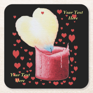 Romantic heart shaped flame for weddings square paper coaster