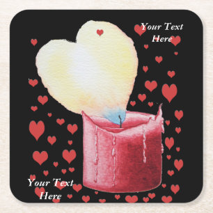 Romantic heart shaped flame for weddings square paper coaster