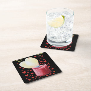 Romantic heart shaped flame for weddings square paper coaster