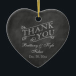 Romantic Heart Thank You on Chalkboard Ceramic Ornament<br><div class="desc">This holiday ornament is a Thank You Favour printed on an illustrated chalkboard background.</div>