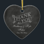Romantic Heart Thank You on Chalkboard Ceramic Ornament<br><div class="desc">This holiday ornament is a Thank You Favour printed on an illustrated chalkboard background.</div>