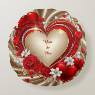 Romantic Heart Theme With Red Roses Round Pillow