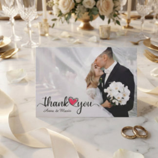 Romantic Heart Wedding Photo Thank You Card