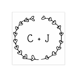 Romantic Heart Wreath Personalized Monogram Rubber Stamp