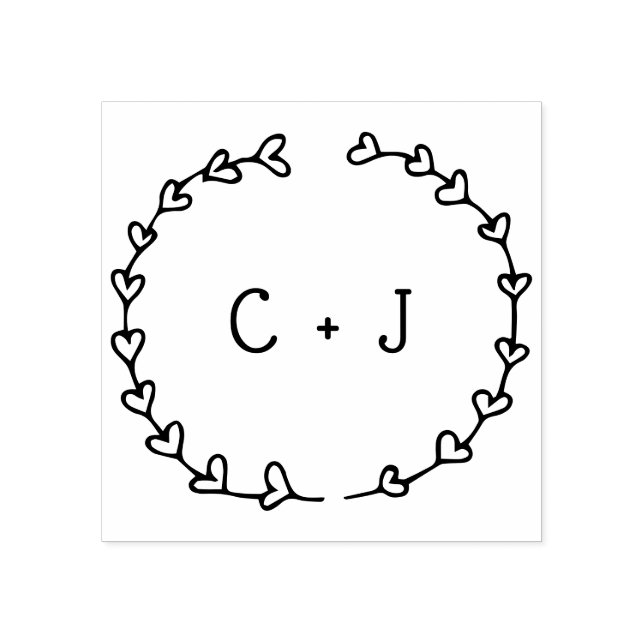 Romantic Heart Wreath Personalized Monogram Rubber Stamp (Imprint)