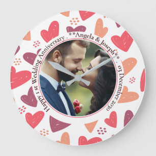 Romantic Hearts – Custom Photo Anniversary Gift Large Clock