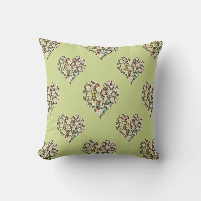 Romantic Hearts Floral Pattern Throw Pillow (Front)