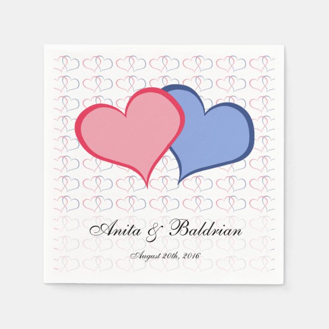 Romantic Hearts Graphical She He Pink Blue Napkin (Front)