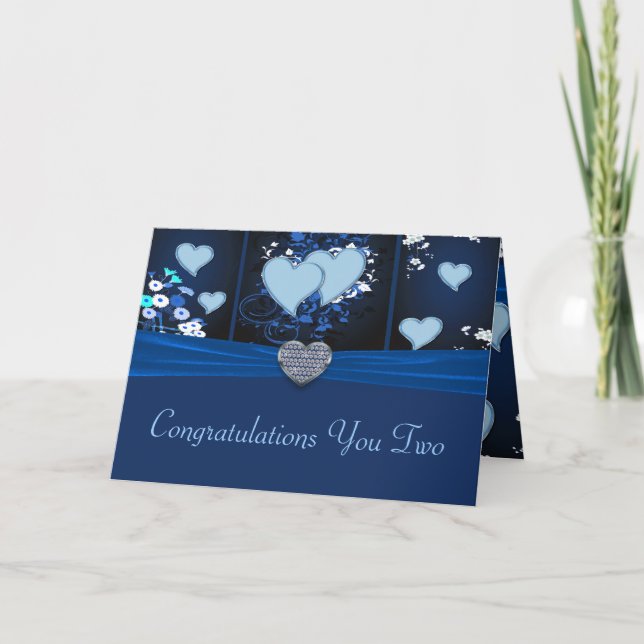 Romantic Hearts In Blue Floral Congrats Card (Front)