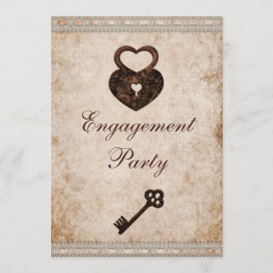 Romantic Hearts Lock and Key Engagement Party Invitation