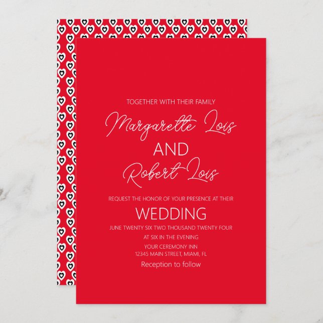 Romantic Hearts Love Red  Black Wedding   Invitation (Front/Back)