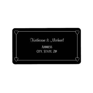 Romantic Hearts Modern Black Simple Wedding Label