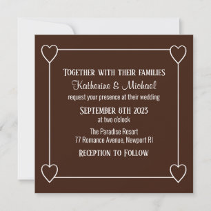 Romantic Hearts Modern Simple Dark Brown Wedding Invitation