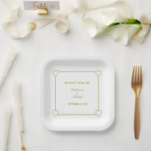 Romantic Hearts Modern White Simple Wedding Paper Plate