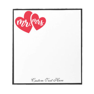 Romantic Hearts Mr Mrs Red Black Personalized Notepad