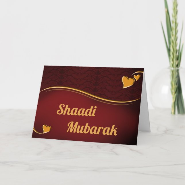 Romantic Hearts Red and Gold Shaadi Mubarak Card (Front)