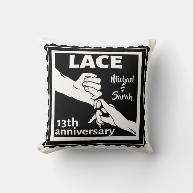 Romantic holding hands 13th wedding anniversary throw pillow (Front)