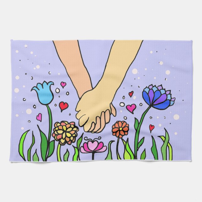 Romantic Holding Hands - dating / anniversary gift Kitchen Towel (Horizontal)