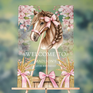 Romantic Horse Design with Cherry Blossoms & Hay Acrylic Sign