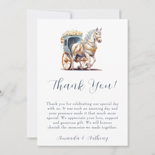Romantic Horse Drawn Carriage Thank You Card (Front)
