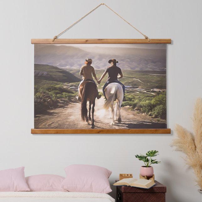Romantic Horse Riders Holding Hands Painted Hanging Tapestry (Bedroom)