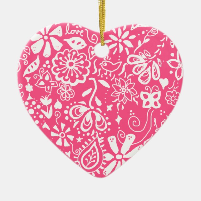 Romantic Hot Pink Love Heart Ornament Decoration (Front)