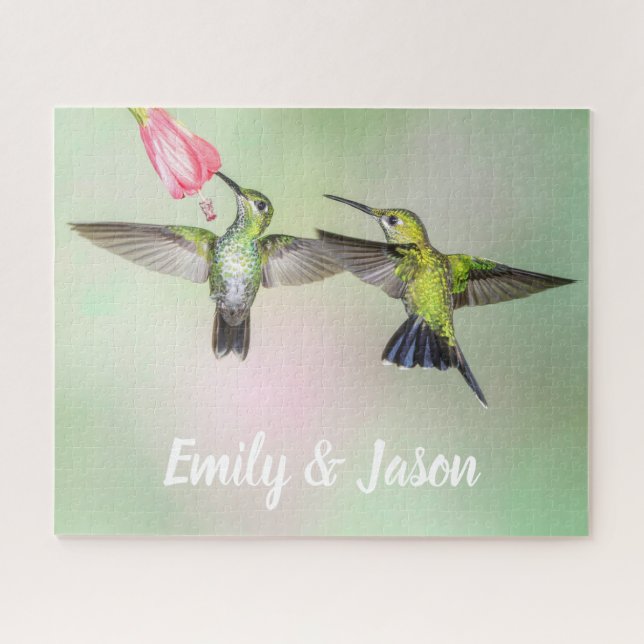 Romantic Hummingbird Couple Personalized Jigsaw Puzzle (Horizontal)