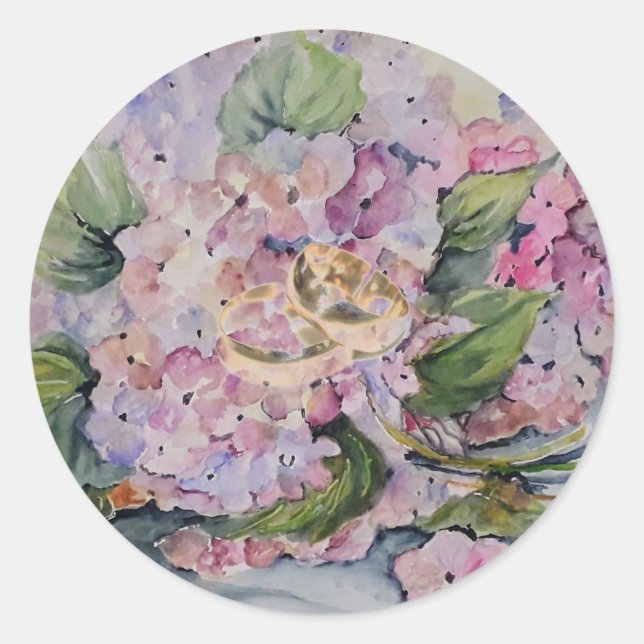 Romantic Hydrangea Watercolor wa Paper Coaster Classic Round Sticker (Front)