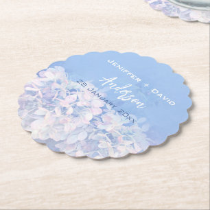 Romantic Hydrangeas Personalized Wedding Paper Coaster