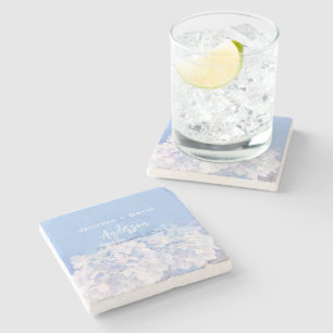 Romantic Hydrangeas Personalized Wedding Stone Coaster