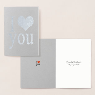 romantic I love you heart silver Foil Card