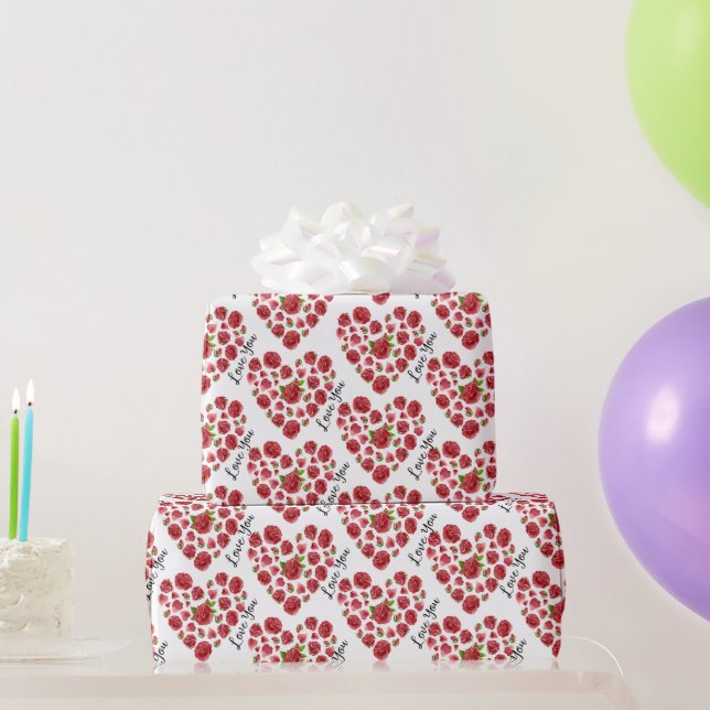 Romantic I Love You Red Roses Hearts Wrapping Pape Wrapping Paper (Party Gifts)