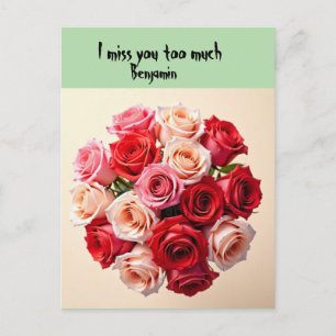 Romantic “I Miss You Too Much” Rose Bouquet Postcard