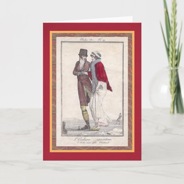 Romantic Ice Skating Vintage Style Christmas Cards (Front)