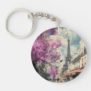 Romantic image of PAris with the Eiffel tower Keychain