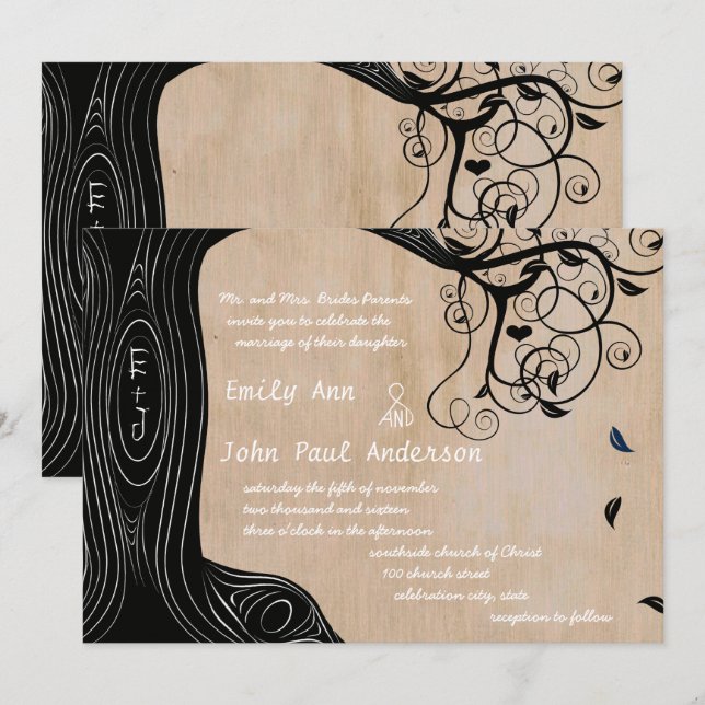 Romantic Initials in Tree Wedding Invite (Front/Back)