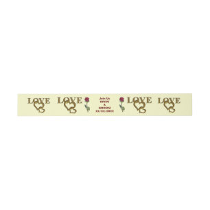 Romantic Interlocking Hearts & Red Rose Invitation Belly Band