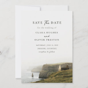 Romantic Irish Cliffs Olive Grey Painterly Wedding Save The Date