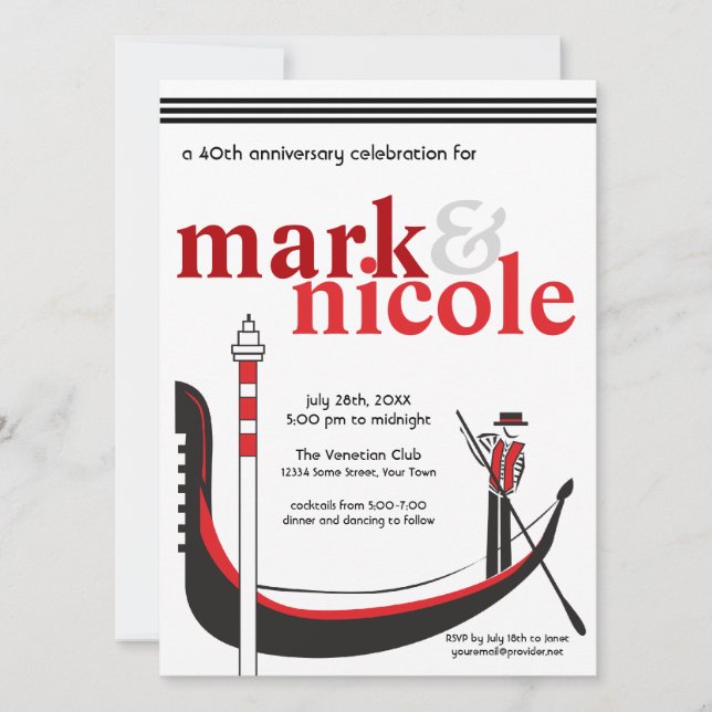 Romantic Italian Gondola Invitation (Front)